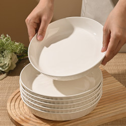 Japanese-Style High-Quality Plates for Home Use, High-End Ceramic Round Deep Plates, New White Underglaze Soup Plates Japanese-Style High-Quality Plates for Home Use, High-End Ceramic Round Deep Plates, New White Underglaze Soup Plates