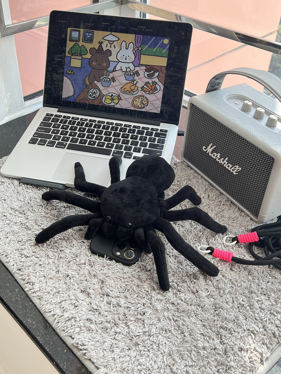 Crossbody Lanyard Strap Plush Black Spider 3D Niche 15, 14, 13, 12 iPhone Case