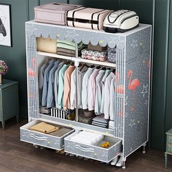 Wardrobe Dormitory Assembly Fabric Wardrobe with Thickened and Reinforced Steel Pipes, Oxford Cloth Wardrobe, Bedroom Storage Cabinet, Sturdy Wardrobe Dormitory Assembly Fabric Wardrobe with Thickened and Reinforced Steel Pipes, Oxford Cloth Wardrobe, Bedroom Storage Cabinet, Sturdy