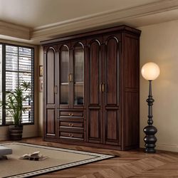 Ouya Yijia Antique Solid Wood Wardrobe Black Walnut Bedroom For Home 456 Cabinet Accessible Luxury Changhong Glass Door Set Ouya Yijia Antique Solid Wood Wardrobe Black Walnut Bedroom For Home 456 Cabinet Accessible Luxury Changhong Glass Door Set