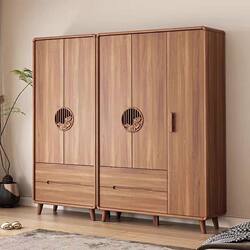 Aismai New Chinese-Style Walnut-Colored Wardrobe for Home Bedroom, Simple Modern Small Apartment with Storage, Solid Wood Frame Aismai New Chinese-Style Walnut-Colored Wardrobe for Home Bedroom, Simple Modern Small Apartment with Storage, Solid Wood Frame