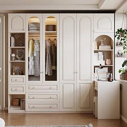 Baisiyi French-Style Cream-Colored Wardrobe, One-Door to the Ceiling, Bedroom Clothes Storage Cabinet, Modern Minimalist Home Use, High-End White Baisiyi French-Style Cream-Colored Wardrobe, One-Door to the Ceiling, Bedroom Clothes Storage Cabinet, Modern Minimalist Home Use, High-End White
