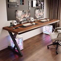 Solid Wood Gaming Desk with Mechanical Arm Attachment, Two-Person Computer Desk, Desktop Bedroom Home Office Desk, Workbench Solid Wood Gaming Desk with Mechanical Arm Attachment, Two-Person Computer Desk, Desktop Bedroom Home Office Desk, Workbench