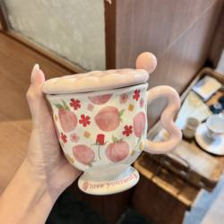 Ceramic Cup with Lid and Spoon Hit Style Mug Large Capacity Water Cup Women's For Home Office Coffee Tea Cup Ceramic Cup with Lid and Spoon Hit Style Mug Large Capacity Water Cup Women's For Home Office Coffee Tea Cup