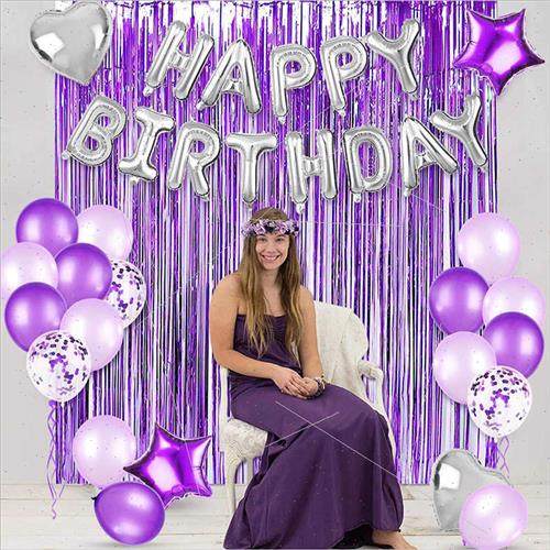 Glossy Purple Rain Curtain Balloon Set Kids Happy Birthday A Glossy Purple Rain Curtain Balloon Set Kids Happy Birthday A