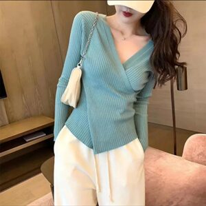 V-neck sweater women's 2025 new bottoming shirt with autumn and winter long-sleeved cross-fit knitted tight top 
V-neck sweater women's 2025 new bottoming shirt with autumn and winter long-sleeved cross-fit knitted tight top