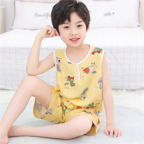 Summer children's cotton silk sleeveless vest shorts suit boys and girls baby thin pajamas home clothes air conditioning suit
Summer children's cotton silk sleeveless vest shorts suit boys and girls baby thin pajamas home clothes air conditioning suit