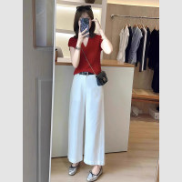 2025年新款夏季气质减龄漂亮洋气小香风红色短袖上衣阔腿裤两件套