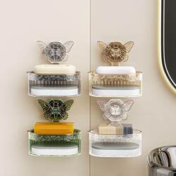 Light luxury creative butterfly suction cup soap box storage rack without punching double-layer drain soap box wall-mounted bathroom Light luxury creative butterfly suction cup soap box storage rack without punching double-layer drain soap box wall-mounted bathroom