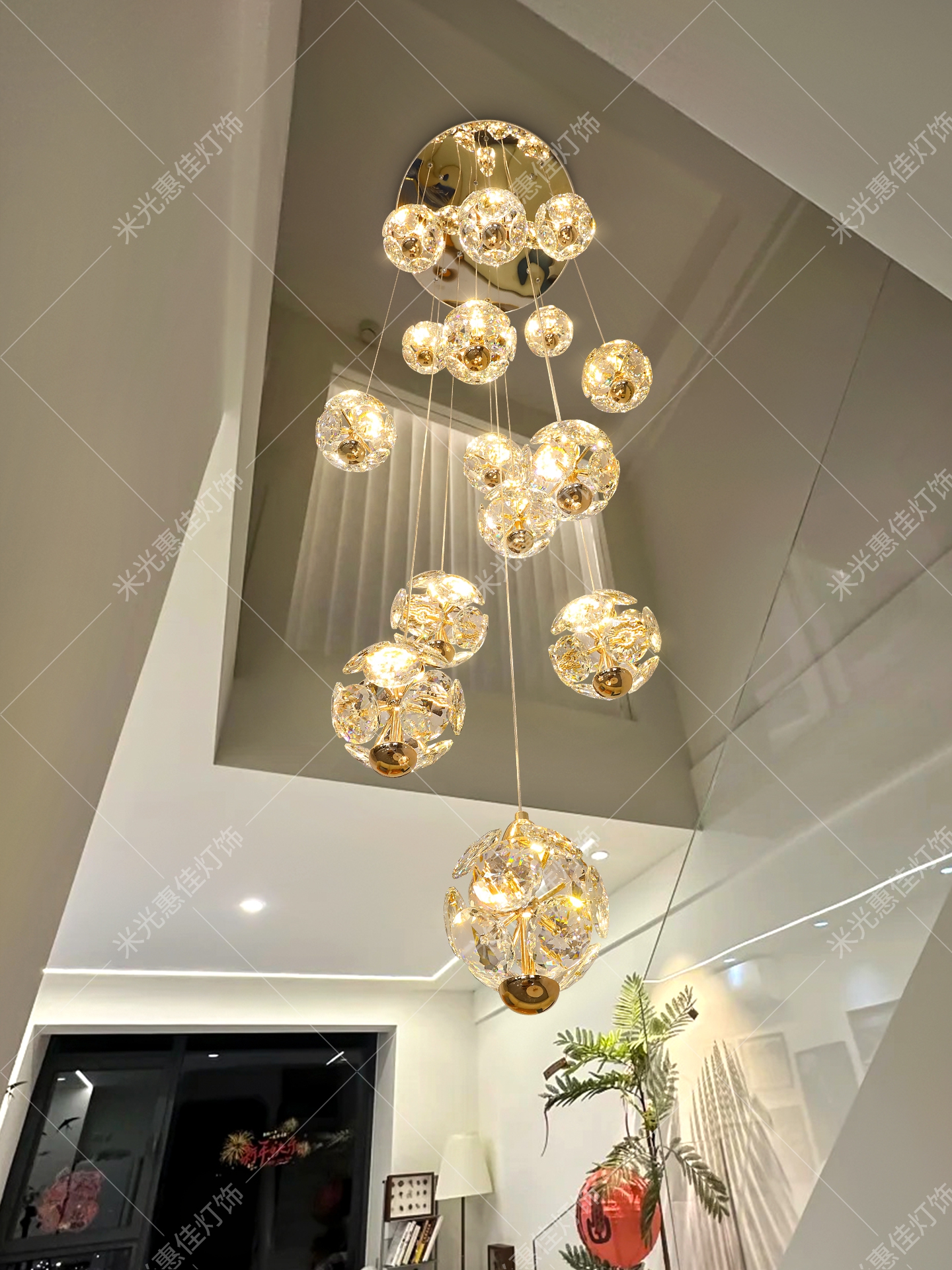 Nuojun クリスタルシャンデリア - 15灯 ラグジュアリー階段照明