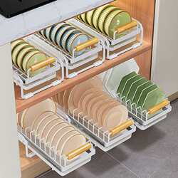 Kitchen cabinet countertop simple dishware storage pull-out non-stick non-slip pull-out storage basket drain rack Kitchen cabinet countertop simple dishware storage pull-out non-stick non-slip pull-out storage basket drain rack