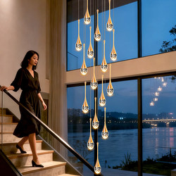 Stair Chandelier 2025 New arrival American Accessible Luxury House Apartment Water Drop Crystal Rotate loft Duplex Long Chandelier Stair Chandelier 2025 New arrival American Accessible Luxury House Apartment Water Drop Crystal Rotate loft Duplex Long Chandelier