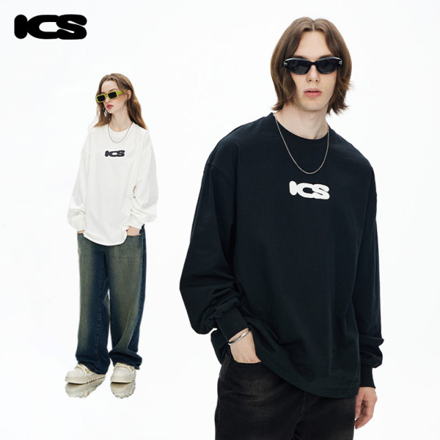 ics丨iconslab letter logo print long-sleeved T-shirt round neck couple versatile fashion CleanFit top ics丨iconslab letter logo print long-sleeved T-shirt round neck couple versatile fashion CleanFit top