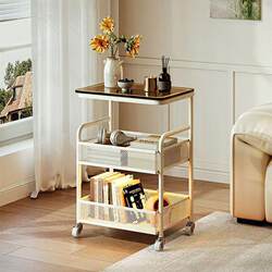 Cream style removable trolley storage rack living room sofa side table snack storage rack small coffee table side cabinet Cream style removable trolley storage rack living room sofa side table snack storage rack small coffee table side cabinet