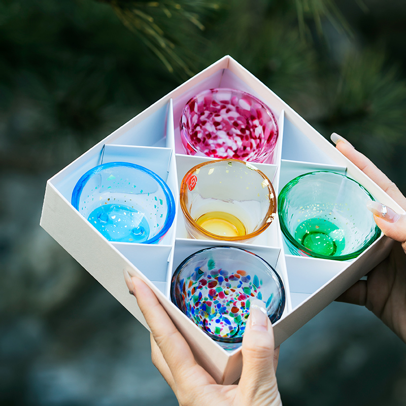 日本津轻aderia石冢硝子日式清酒杯家用彩色玻璃白酒烧酒杯一口杯