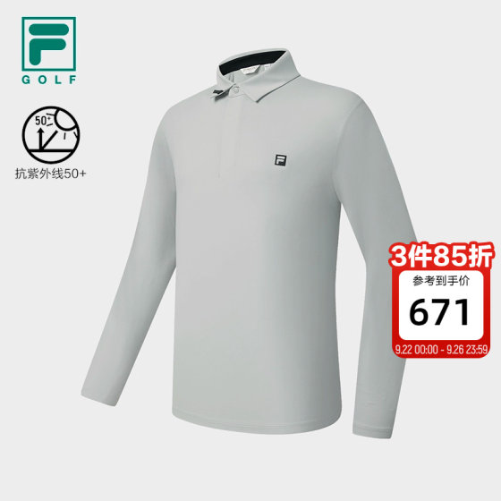 FILA official men's knitted long-sleeved POLO shirt 2025 autumn new golf sports sun protection top FILA official men's knitted long-sleeved POLO shirt 2025 autumn new golf sports sun protection top