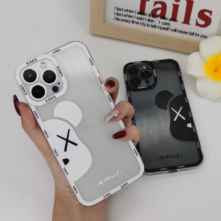 Kaws Bear Couples Transparent Clear Silicone TPU 15, 14, 13, 12 iPhone Case