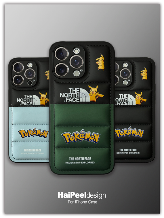 Pokemon The North Face New Pikachu Puffy Puffer Down Jacket 15, 14, 13, 12, 11 iPhone Case