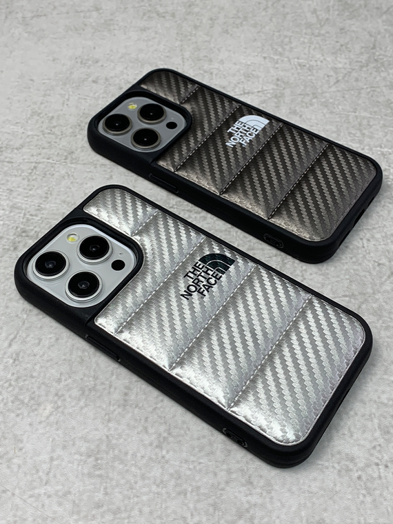 The North Face Puffy Puffer Down Jacket Carbon Fiber Pattern 15, 14, 13, 12, 11 iPhone Case