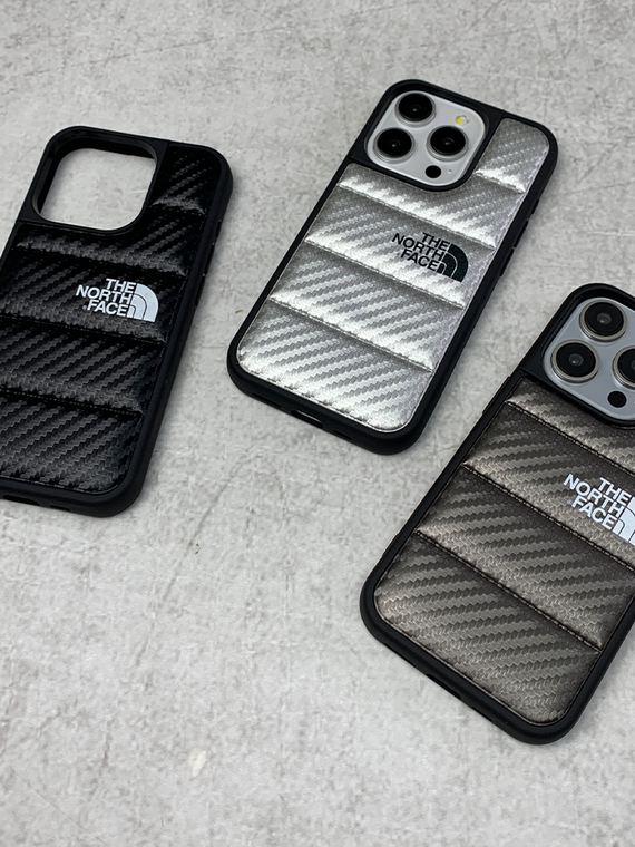The North Face Puffy Puffer Down Jacket Carbon Fiber Pattern 15, 14, 13, 12, 11 iPhone Case