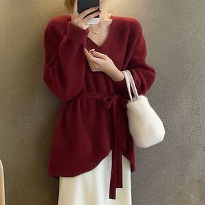 Korean style lazy and irregular lace-up v-neck belt sweater sweater autumn and winter tops slimming outfit 
Korean style lazy and irregular lace-up v-neck belt sweater sweater autumn and winter tops slimming outfit