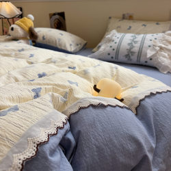 Class a Pure Cotton Double-Layer Gauze Lace Four-Piece Set Pure Cotton Duvet Cover Bed Sheet Quilt Cover Fitted Sheet Student Dormitory Three-Piece Set 4 Class a Pure Cotton Double-Layer Gauze Lace Four-Piece Set Pure Cotton Duvet Cover Bed Sheet Quilt Cover Fitted Sheet Student Dormitory Three-Piece Set 4