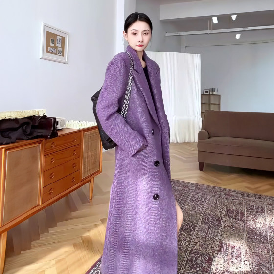 High-end purple mid-length suit woolen coat for women in autumn and winter new style loose slimming woolen coat
High-end purple mid-length suit woolen coat for women in autumn and winter new style loose slimming woolen coat