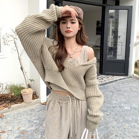 Retro v-neck lazy style sweater for women 2025 new spring and autumn design niche sweater loose short top 
Retro v-neck lazy style sweater for women 2025 new spring and autumn design niche sweater loose short top