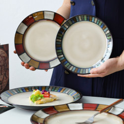 Eiichiro's Household Ceramic Western-Style Plate, Steak Plate, Checkered Plate, Round Plate, Flat Plate, Rice Plate, Cooking Plate, Minor Flaws Eiichiro's Household Ceramic Western-Style Plate, Steak Plate, Checkered Plate, Round Plate, Flat Plate, Rice Plate, Cooking Plate, Minor Flaws