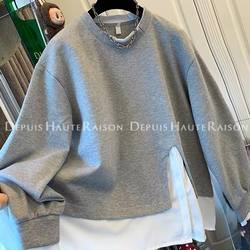 150.00kg Plus size autumn Stylish Patchwork shirt Fake Two-Piece Loose Sweatshirt men's and women's Loose Tops Outwear 150.00kg Plus size autumn Stylish Patchwork shirt Fake Two-Piece Loose Sweatshirt men's and women's Loose Tops Outwear