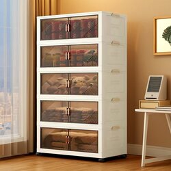 Storage Cabinet, Foldable Double-Door Storage Box, Household Living Room Toy and Snack Storage Cabinet, Clothes Organizing Box Storage Cabinet, Foldable Double-Door Storage Box, Household Living Room Toy and Snack Storage Cabinet, Clothes Organizing Box