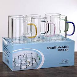 Color handle glass Straight-leg 6 color Cup For Home Suit color mixing-proof High Borosilicate water cup thickened milk tea cup Color handle glass Straight-leg 6 color Cup For Home Suit color mixing-proof High Borosilicate water cup thickened milk tea cup