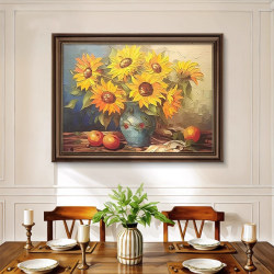 Sunflower Restaurant Decorative Painting, French Retro Mural, Hand-Painted Oil Painting, High-End Dining Room Table Hanging Painting, No Drilling Required Sunflower Restaurant Decorative Painting, French Retro Mural, Hand-Painted Oil Painting, High-End Dining Room Table Hanging Painting, No Drilling Required