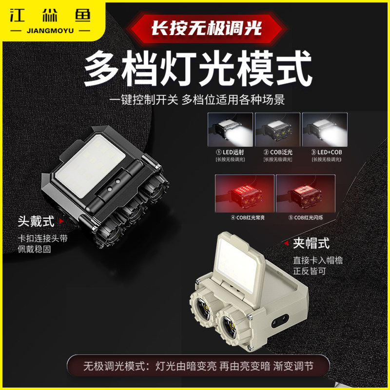 JIANG YIYU 낚시용 강력한 조명 헤드램프, 특수 모자 클립 램프, 초고휘도 충전 유도 야간 낚시, 매우 긴 배터리 수명, 등산용 리튬 배터리-