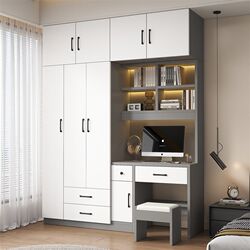 Solid wood wardrobe desk integrated home bedroom small family z-shaped children's room computer desk with bookcase combination study table Solid wood wardrobe desk integrated home bedroom small family z-shaped children's room computer desk with bookcase combination study table