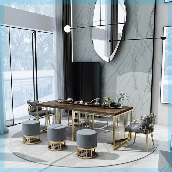 Modern simple new Chinese-style tea table and chair combination balcony office log large board solid wood household small tea table Modern simple new Chinese-style tea table and chair combination balcony office log large board solid wood household small tea table