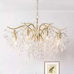All-copper light luxury living room American crystal chandelier modern simple French restaurant bedroom creative art tree branch lamps All-copper light luxury living room American crystal chandelier modern simple French restaurant bedroom creative art tree branch lamps