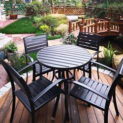Plastic wood tables and chairs, outdoor courtyard tables and chairs, moisture-proof wooden outdoor open-air balcony tea tables and chairs, garden coffee shop leisure chairs Plastic wood tables and chairs, outdoor courtyard tables and chairs, moisture-proof wooden outdoor open-air balcony tea tables and chairs, garden coffee shop leisure chairs