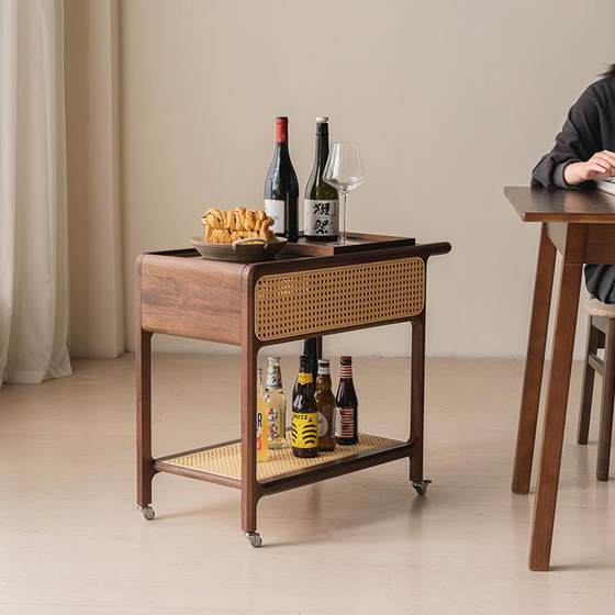 Cherry wood zero side small push bus movable coffee table with wheels multi-function solid wood hall sofa several bedside food cabinet Cherry wood zero side small push bus movable coffee table with wheels multi-function solid wood hall sofa several bedside food cabinet