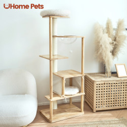 Uhomepets Square Solid Wood Cat Climbing Frame Does Not Take up Space, Small Cat Frame with Scratching Post and Cat Bed Integrated into the Corner Uhomepets Square Solid Wood Cat Climbing Frame Does Not Take up Space, Small Cat Frame with Scratching Post and Cat Bed Integrated into the Corner