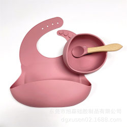 3-piece children's tableware set, integrated silicone dinner plate, baby bib, food bowl, spoon, maternal and infant feeding tableware 3-piece children's tableware set, integrated silicone dinner plate, baby bib, food bowl, spoon, maternal and infant feeding tableware
