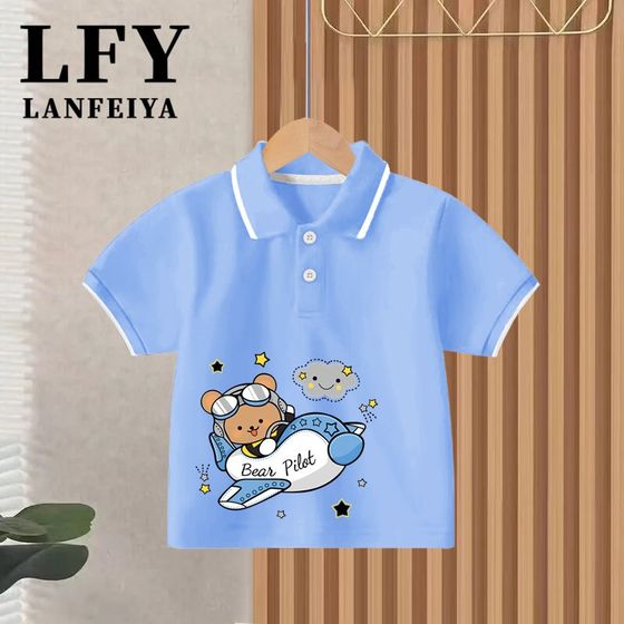 2024 summer new short -sleeved lapel T -shirt top boys' foreign aura polo shirt medium and young baby babies wild clothes 2024 summer new short -sleeved lapel T -shirt top boys' foreign aura polo shirt medium and young baby babies wild clothes