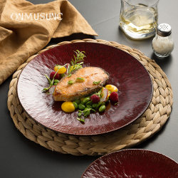 Qnmusunc Red Plate Household Dish Plate High-End Tableware Ceramic Pasta Western Food Plate Steak Plate Qnmusunc Red Plate Household Dish Plate High-End Tableware Ceramic Pasta Western Food Plate Steak Plate