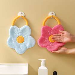 Hanging coral velvet creative flower-shaped hand towel for home kitchen and bathroom children's absorbent handkerchief Hanging coral velvet creative flower-shaped hand towel for home kitchen and bathroom children's absorbent handkerchief