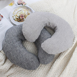 Pure linen latex particle U-shaped neck pillow solid color striped travel airplane car pillow office lunch break neck pillow Pure linen latex particle U-shaped neck pillow solid color striped travel airplane car pillow office lunch break neck pillow