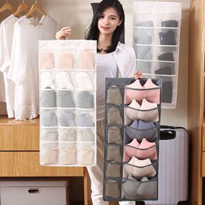 Student dormitory double-sided storage bag fabric wall-mounted underwear storage bag sock storage bag household wardrobe bra 
Student dormitory double-sided storage bag fabric wall-mounted underwear storage bag sock storage bag household wardrobe bra