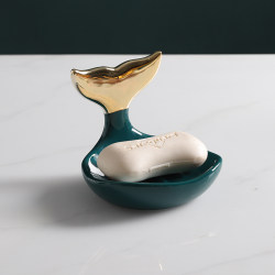 High-end ceramic drain soap box home creative fishtail soap jewelry rack bathroom hotel soap dish Nordic style High-end ceramic drain soap box home creative fishtail soap jewelry rack bathroom hotel soap dish Nordic style