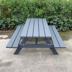 Outdoor anti-corrosion wood one-piece table and chairs courtyard waterproof teak terrace villa outdoor leisure garden long table combination Outdoor anti-corrosion wood one-piece table and chairs courtyard waterproof teak terrace villa outdoor leisure garden long table combination