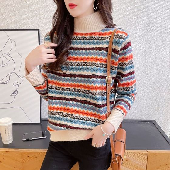 Sweater women's 2024 autumn and winter new color striped loose long sleeve half high neck pullover thick high quality base shirt
Sweater women's 2024 autumn and winter new color striped loose long sleeve half high neck pullover thick high quality base shirt