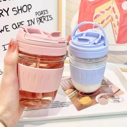 Internet-Famous Glass Water Cup, Double Drinking Cup, High Aesthetic Value, Summer Coffee Cup for Girls, Simple Design with Lid and Straw, Milk Cup Internet-Famous Glass Water Cup, Double Drinking Cup, High Aesthetic Value, Summer Coffee Cup for Girls, Simple Design with Lid and Straw, Milk Cup